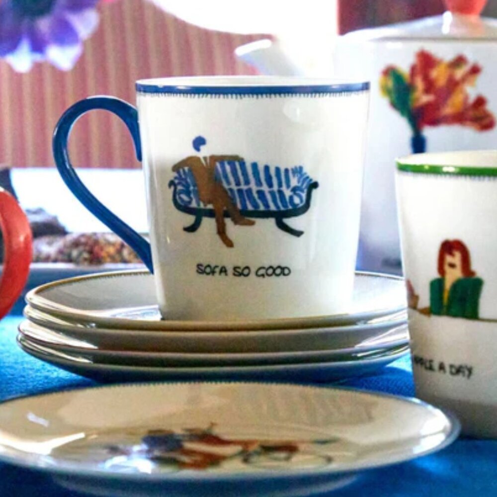 SPODE Kit Kemp Doodle Mug "Sofa So Good" in Fine China Gift Boxed 12 oz. NWT